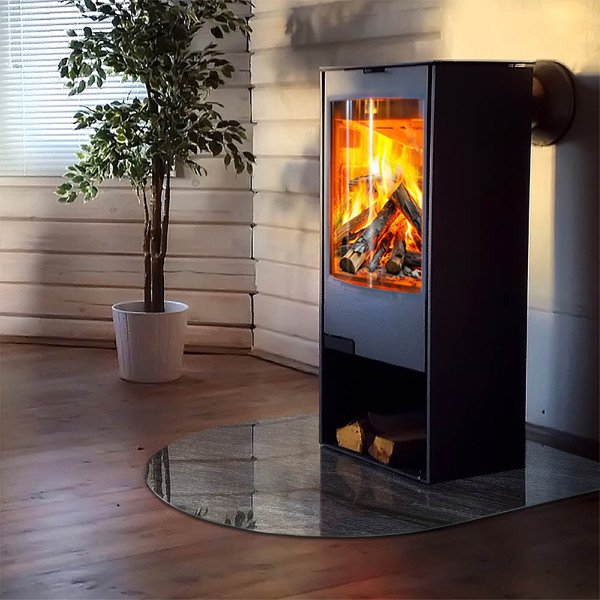 Demi-arrondi plaque protection sol devant cheminée en verre texture de surface de la pierre