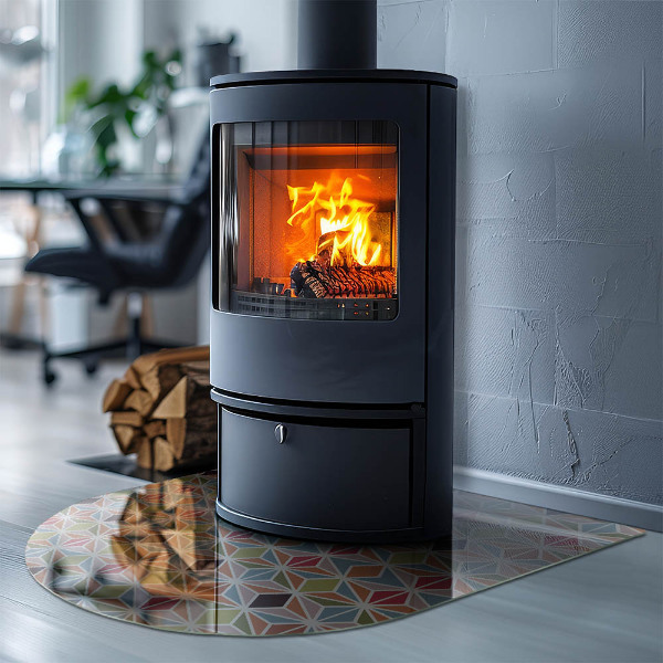 Demi-arrondi plaque verre devant cheminée Motifs polygonaux dans une grille