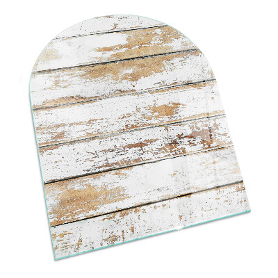 Demi-arrondi plaque protection sol devant cheminée en verre Planche en bois endommagée