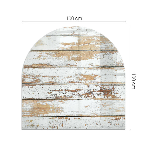 Demi-arrondi plaque protection sol devant cheminée en verre Planche en bois endommagée