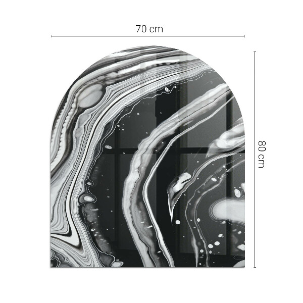 Demi-arrondi plaque protection sol devant cheminée en verre vagues et lignes abstraites