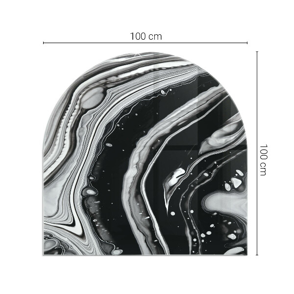 Demi-arrondi plaque protection sol devant cheminée en verre vagues et lignes abstraites