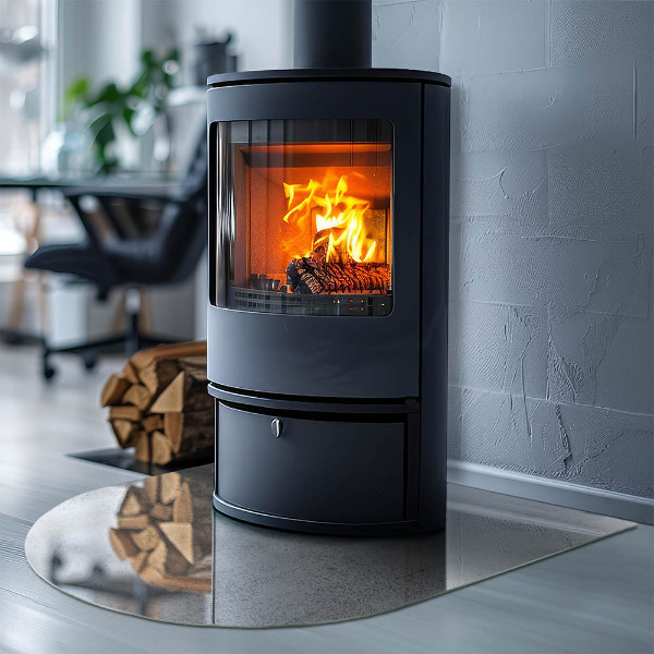 Demi-arrondi plaque de sol en verre pour poêle texture du béton brut