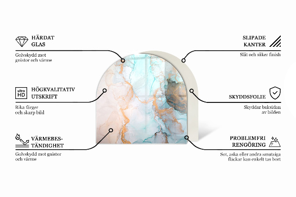 Demi-arrondi plaque protection sol devant cheminée en verre Motif marbré délicat