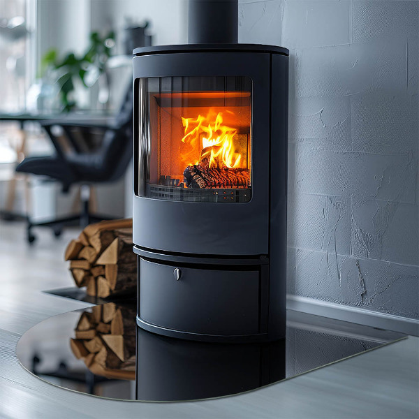 Demi-arrondi plaque protection sol devant cheminée en verre Couleur noire