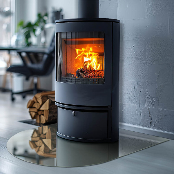 Demi-arrondi plaque verre devant cheminée Couleur gris-vert