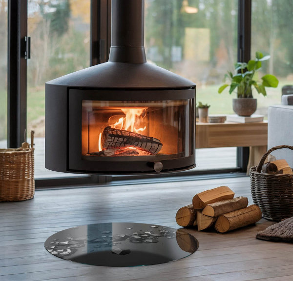 Ronde plaque de verre pour cheminée nuage abstrait de solides