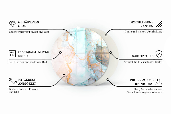 Ronde verre sous poêle à bois Motif marbré veiné