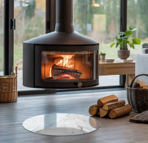 Ronde verre sous poêle à bois Motif marbré veiné