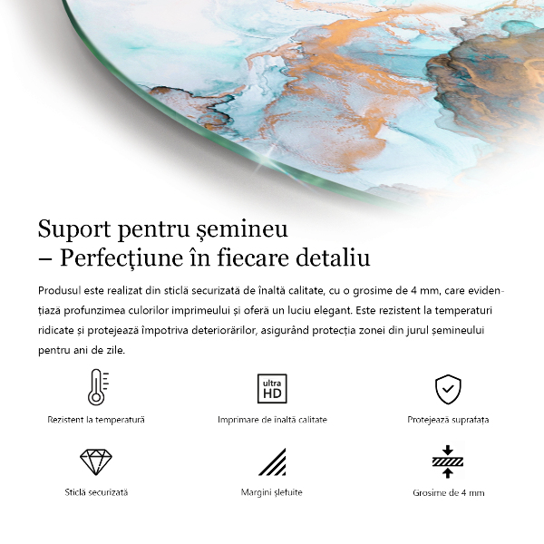 Ronde plaque de verre pour cheminée Texture de béton avec effet