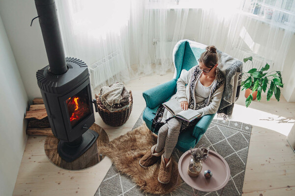 Ronde vitre sous poêle à bois Motif bois naturel