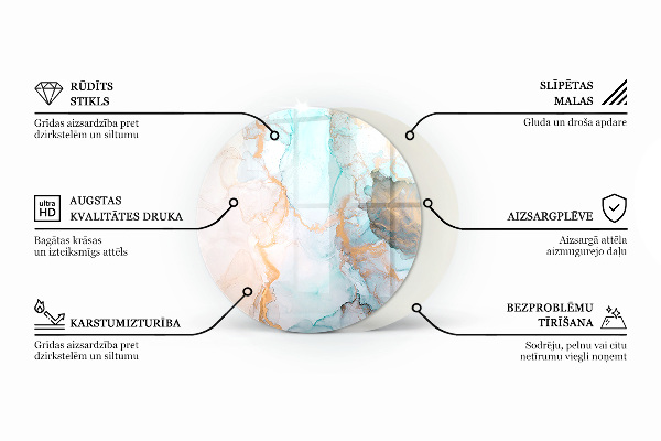Ronde plaque de verre pour cheminée Motif marbré veiné