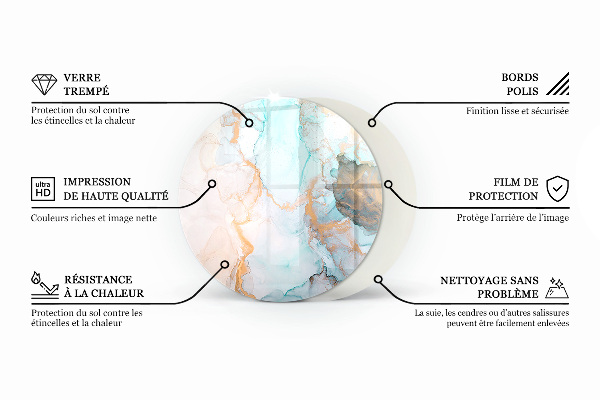 Ronde plaque de verre pour cheminée Motif de pierre naturelle