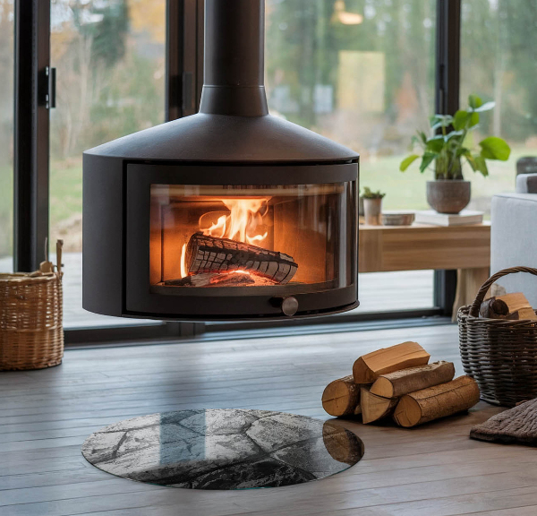 Ronde plaque de verre pour cheminée Motif de pierre naturelle