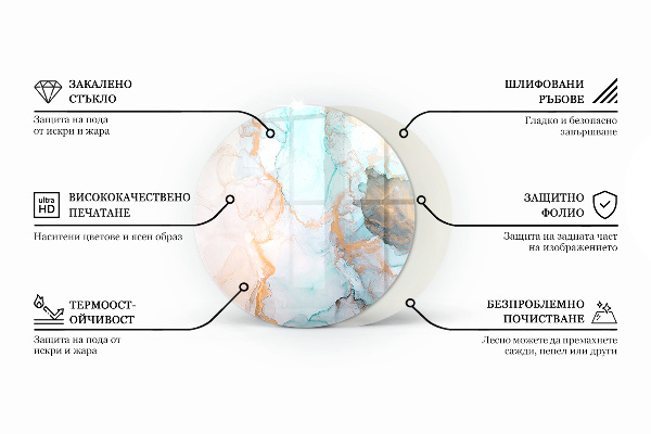 Ronde vitre sous poêle à bois Marbre élégant veiné