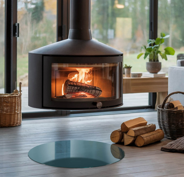 Ronde verre sous poêle à bois Couleur de la mer