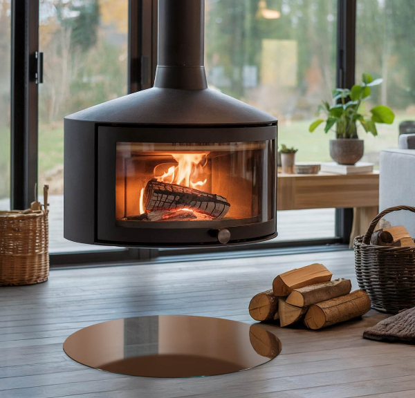 Ronde vitre sous poêle à bois Couleur marron