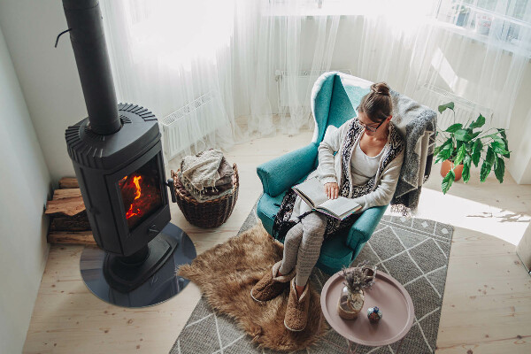 Ronde verre sous poêle à bois Couleur Bleu foncé