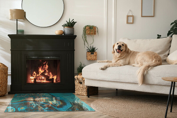 Rectangulaire plaque protection sol devant cheminée en verre motif organique abstrait