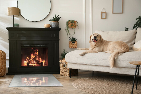 Rectangulaire plaque de sol en verre pour poêle motif géométrique abstrait