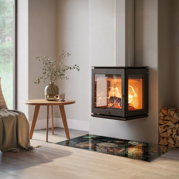 Rectangulaire plaque de sol en verre pour poêle Motif floral avec des papillons