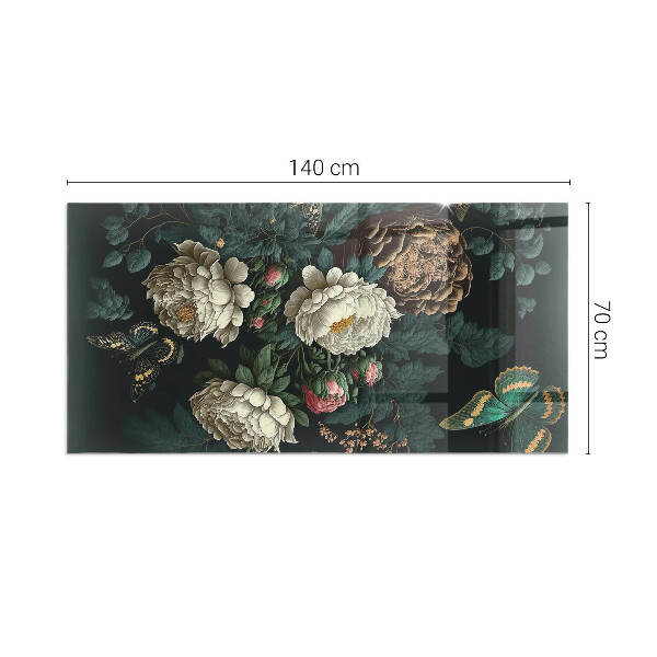 Rectangulaire plaque de sol en verre pour poêle Motif floral avec des papillons