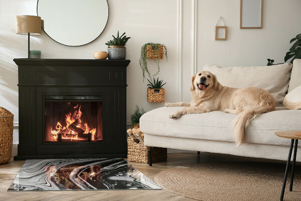 Rectangulaire plaque protection sol devant cheminée en verre vagues et lignes abstraites