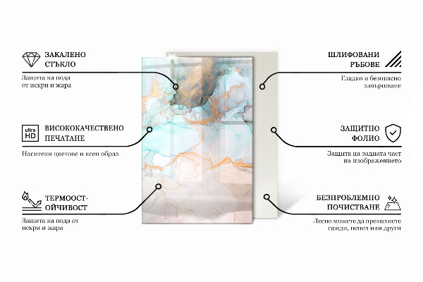 Rectangulaire plaque protection sol devant cheminée en verre vagues et lignes abstraites