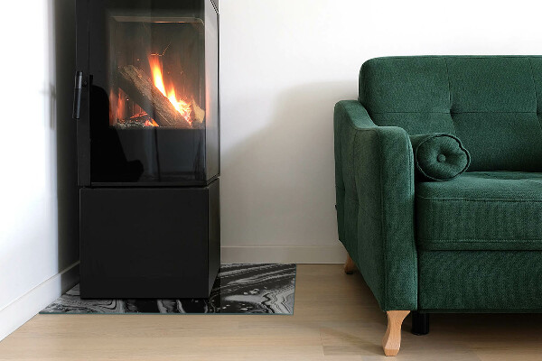 Rectangulaire plaque protection sol devant cheminée en verre vagues et lignes abstraites