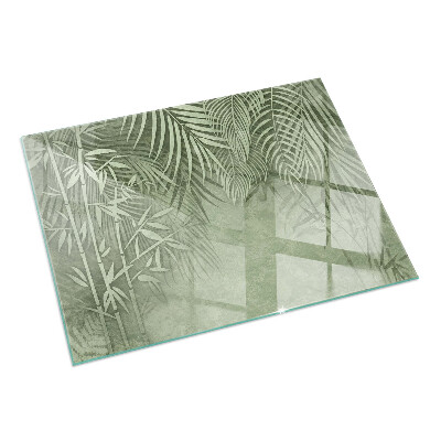 Rectangulaire plaque de sol en verre pour poêle Feuilles tropicales en arrière-plan