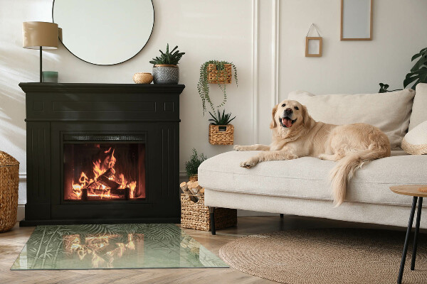 Rectangulaire plaque de sol en verre pour poêle Feuilles tropicales en arrière-plan