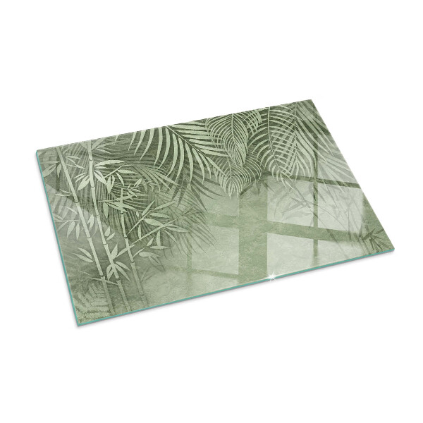 Rectangulaire plaque de sol en verre pour poêle Feuilles tropicales en arrière-plan
