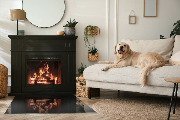 Rectangulaire plaque protection sol devant cheminée en verre Couleur noire