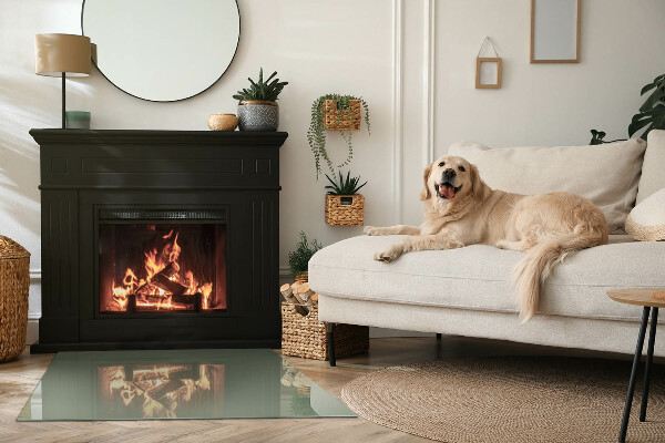 Rectangulaire plaque de sol en verre pour poêle Couleur olive