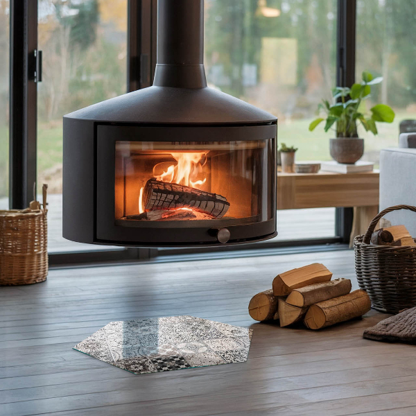 Hexagonale vitre sous poêle à bois Motifs de carreaux décoratifs