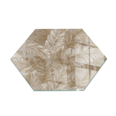 Hexagonale plaque de verre pour cheminée Feuilles aux motifs subtils
