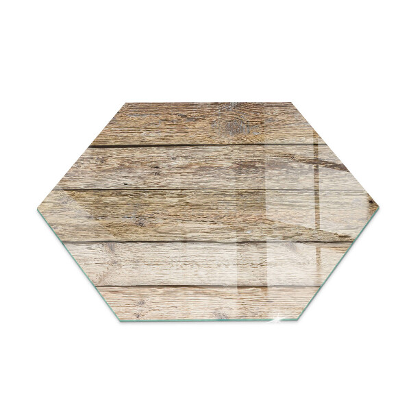 Hexagonale verre sous poêle à bois planches en bois naturel
