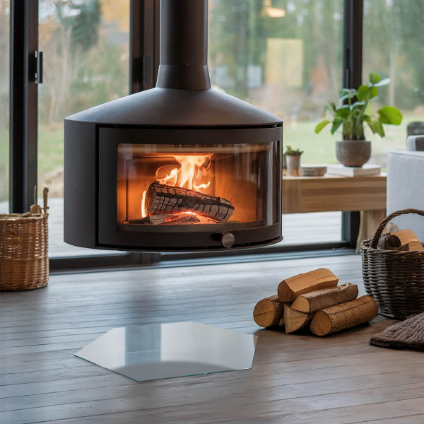 Hexagonale verre sous poêle à bois Couleur grise
