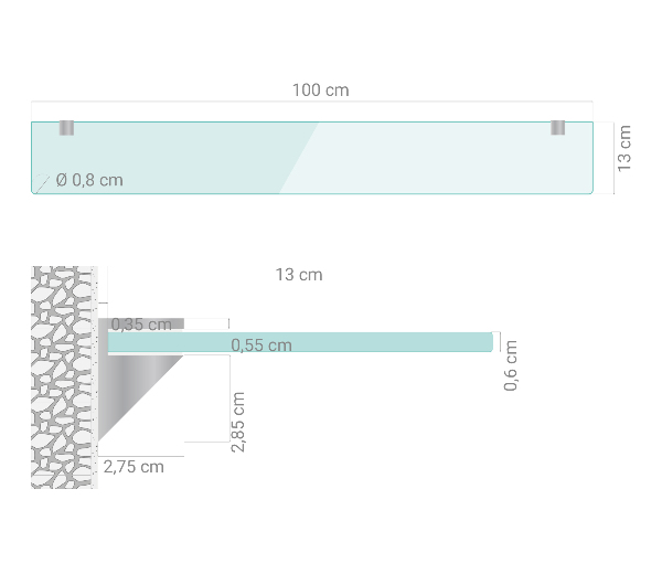 Étagère sous miroir en verre 100x13 cm