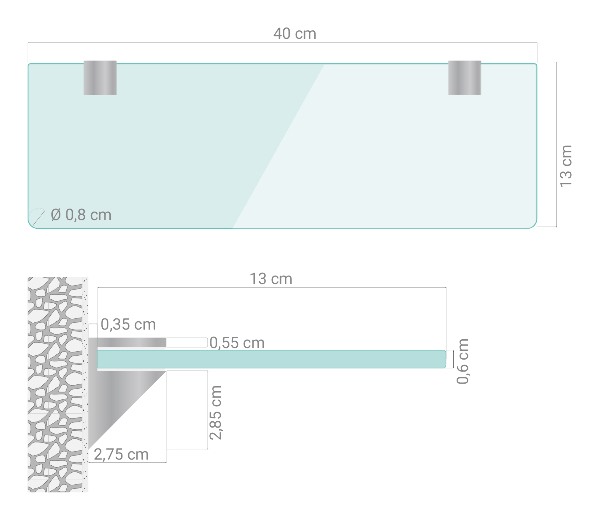 Tablette de salle de bain en verre 40x13 cm