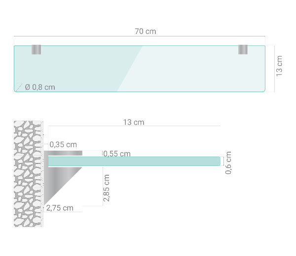 Tablette de salle de bain en verre 70x13 cm