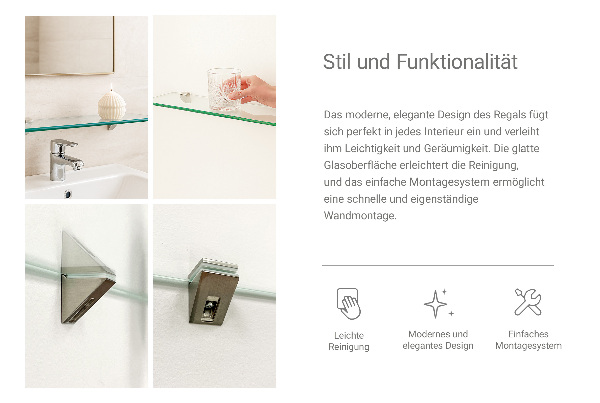 Étagère sous miroir en verre 80x13 cm