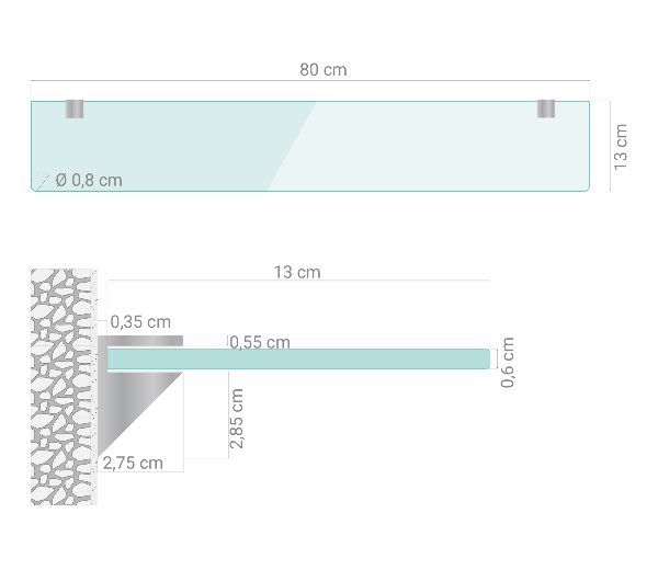 Étagère sous miroir en verre 80x13 cm