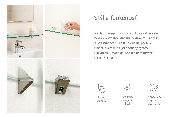 Tablette de salle de bain en verre 90x13 cm