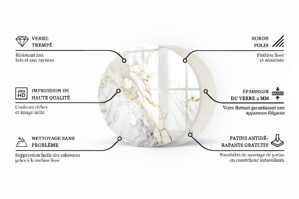 Dessus de table rond De subtiles veines de marbre