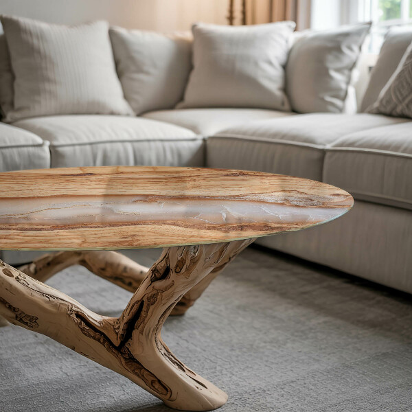 Dessus de table rond Le bois en harmonie avec la résine