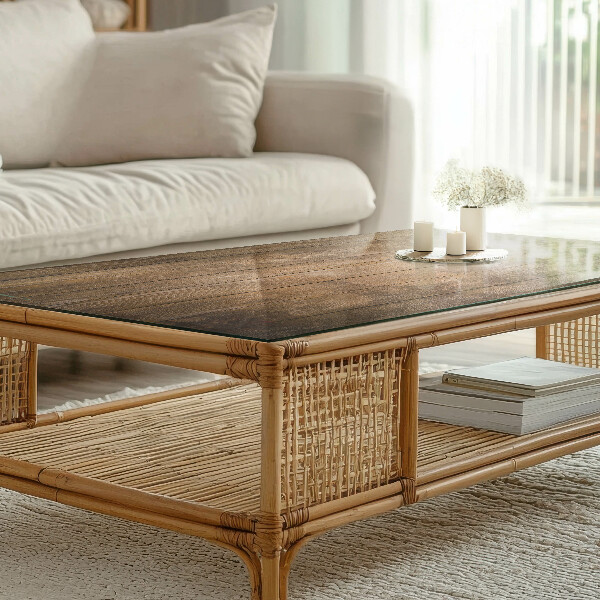 Plateau verre pour table rectangulaire Structure en bois écologique