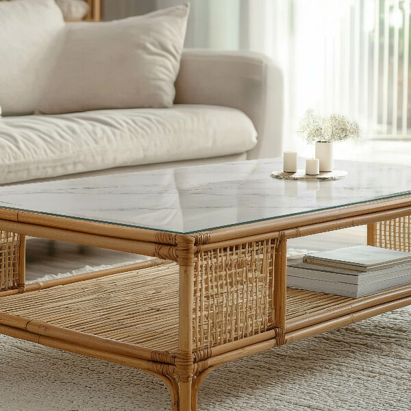 Plateau verre pour table rectangulaire Motif imitant le marbre