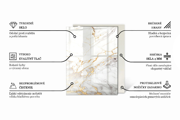 Plateau verre pour table rectangulaire Motif imitant le marbre