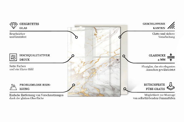 Plateau verre pour table rectangulaire Composition graphique en marbre